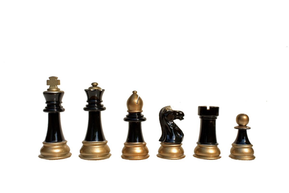 Windsor Castle Series Chess Pieces Black Gold Lacquered & Silver Gold 4" King-2312