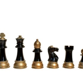 Windsor Castle Series Chess Pieces Black Gold Lacquered & Silver Gold 4" King-2312