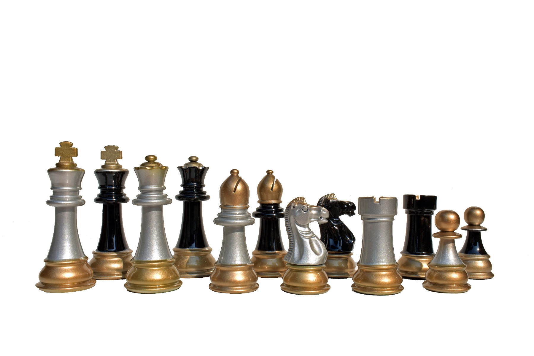 Windsor Castle Series Chess Pieces <br> Black Gold Lacquered & Silver Gold <br> 4" King-0 Windsor Castle Series Chess Pieces Black Gold Lacquered & Silver Gold 4" King-0