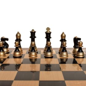 Windsor Castle Series Chess Pieces Black Gold Lacquered & Silver Gold 4" King-2314