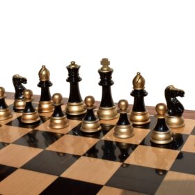 Windsor Castle Series Chess Pieces Black Gold Lacquered & Silver Gold 4" King-2315