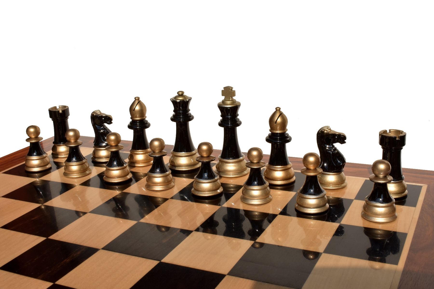 Windsor Castle Series Chess Pieces <br> Black Gold Lacquered & Silver Gold <br> 4" King-2315 Windsor Castle Series Chess Pieces Black Gold Lacquered & Silver Gold 4" King-2315