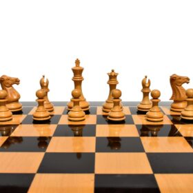 The Windsor Series Chess Set Boxwood & Ebony 3.5" King with 2" Square Tournament Series Chess Board-4126