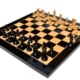 The Windsor Series Chess Set Boxwood & Ebony 3.5" King with 2" Square Tournament Series Chess Board-0