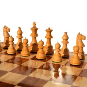 The Opus Series Chess Set Boxwood & Acacia Wood 3.75" King with 1.75" Square beveled Series Chess Board-4036