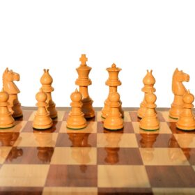 The Opus Series Chess Set Boxwood & Acacia Wood 3.75" King with 1.75" Square beveled Series Chess Board-4037