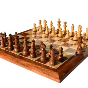 The Opus Series Chess Set Boxwood & Acacia Wood 3.75" King with 1.75" Square beveled Series Chess Board-0
