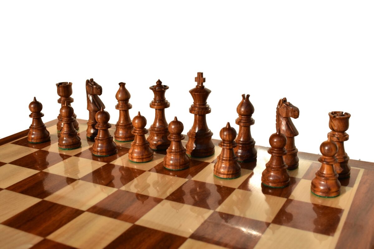 The Opus Series Chess Set Boxwood & Acacia Wood 3.75" King with 1.75" Square beveled Series Chess Board-4038