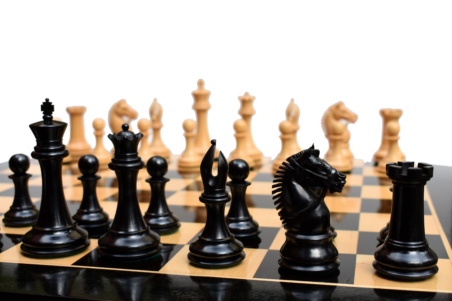 American Staunton Chess Set <br> Boxwood & Ebony <br> 4" KIng with 2.25" Square Tournament Series Chess Board-3877 American Staunton Chess Set Boxwood & Ebony 4" KIng with 2.25" Square Tournament Series Chess Board-3877