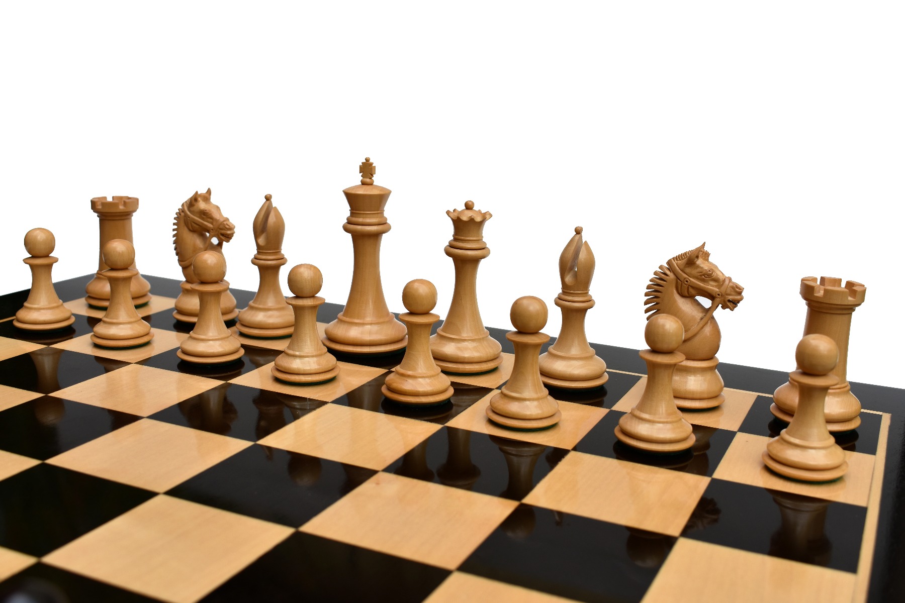 American Staunton Chess Set <br> Boxwood & Ebony <br> 4" KIng with 2.25" Square Tournament Series Chess Board-3875 American Staunton Chess Set Boxwood & Ebony 4" KIng with 2.25" Square Tournament Series Chess Board-3875
