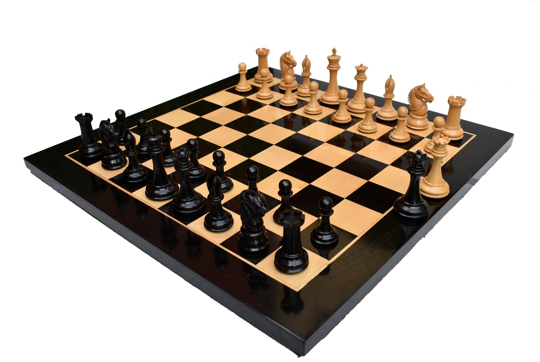 American Staunton Chess Set <br> Boxwood & Ebony <br> 4" KIng with 2.25" Square Tournament Series Chess Board-0 American Staunton Chess Set Boxwood & Ebony 4" KIng with 2.25" Square Tournament Series Chess Board-0