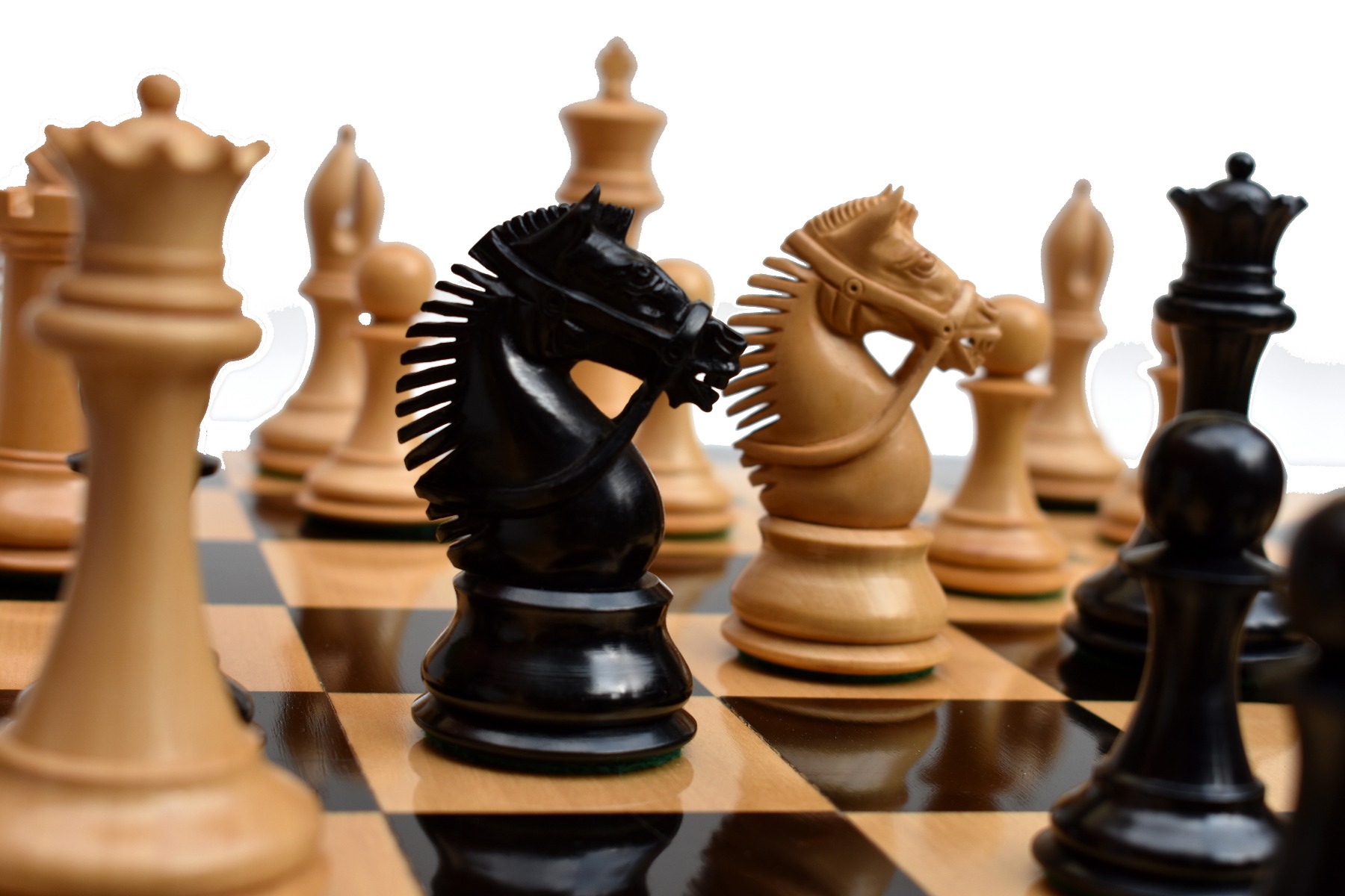 American Staunton Chess Set <br> Boxwood & Ebony <br> 4" KIng with 2.25" Square Tournament Series Chess Board-3878 American Staunton Chess Set Boxwood & Ebony 4" KIng with 2.25" Square Tournament Series Chess Board-3878