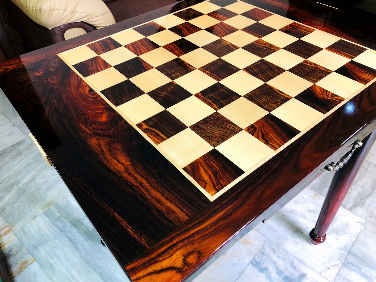 The Victoria Series Luxury Chess Table & Master Series Chess Pieces American Maple & Golden Grain Rosewood 2.5" Square-3834