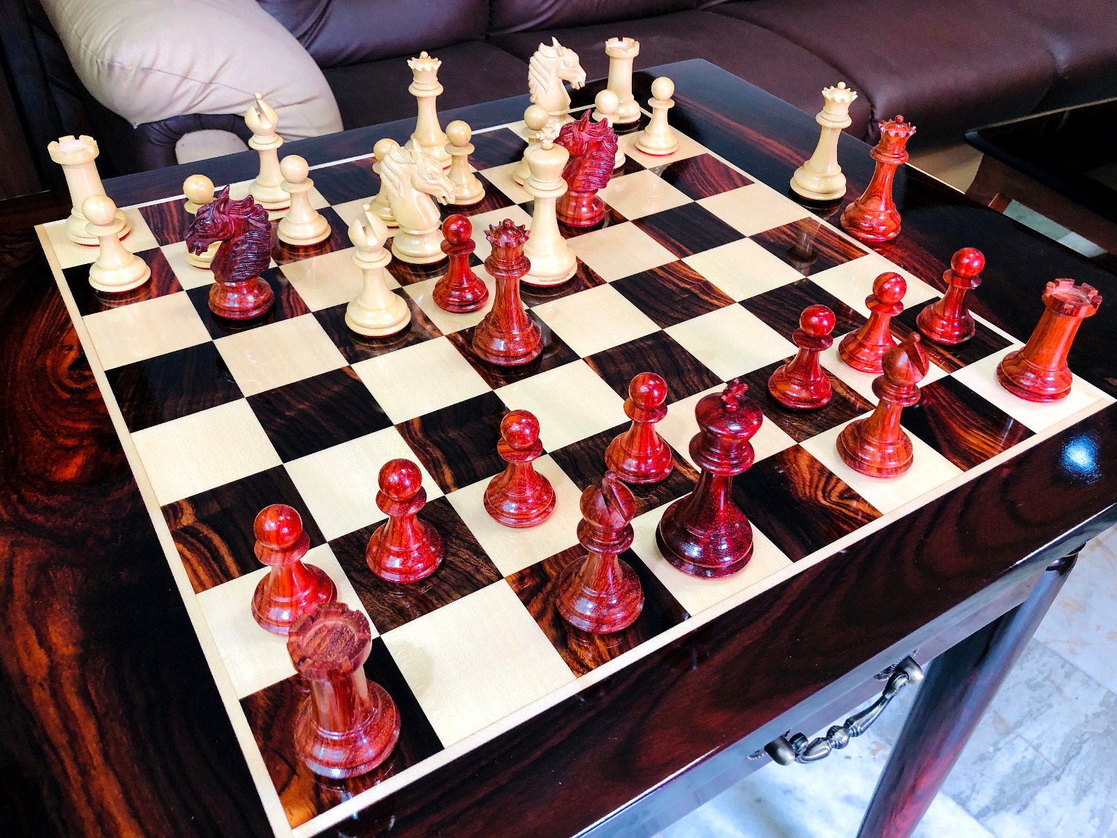 The Victoria Series Luxury Chess Table & Master Series Chess Pieces American Maple & Golden Grain Rosewood 2.5" Square-3830