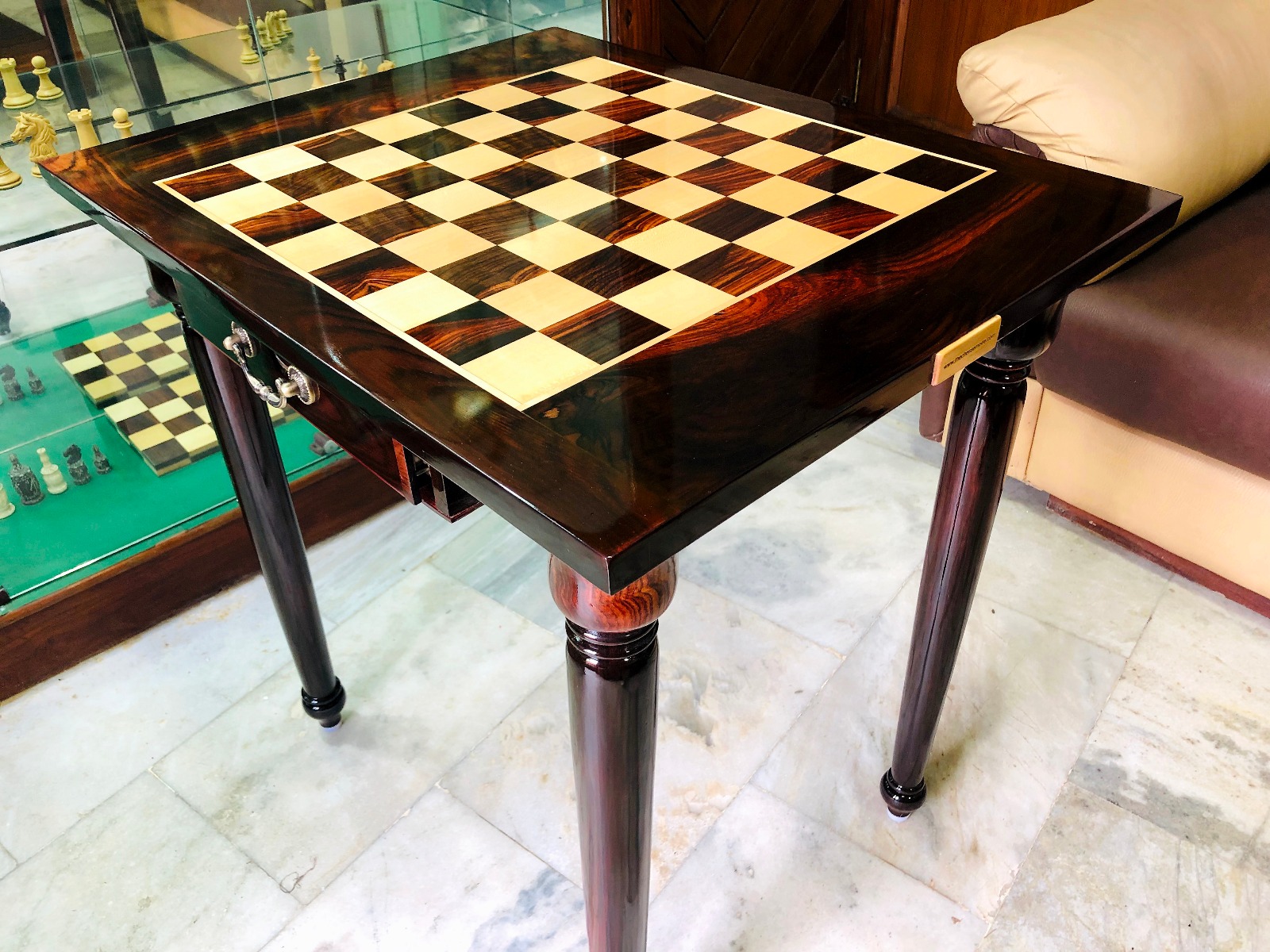 The Victoria Series Luxury Chess Table & Master Series Chess Pieces American Maple & Golden Grain Rosewood 2.5" Square-3837