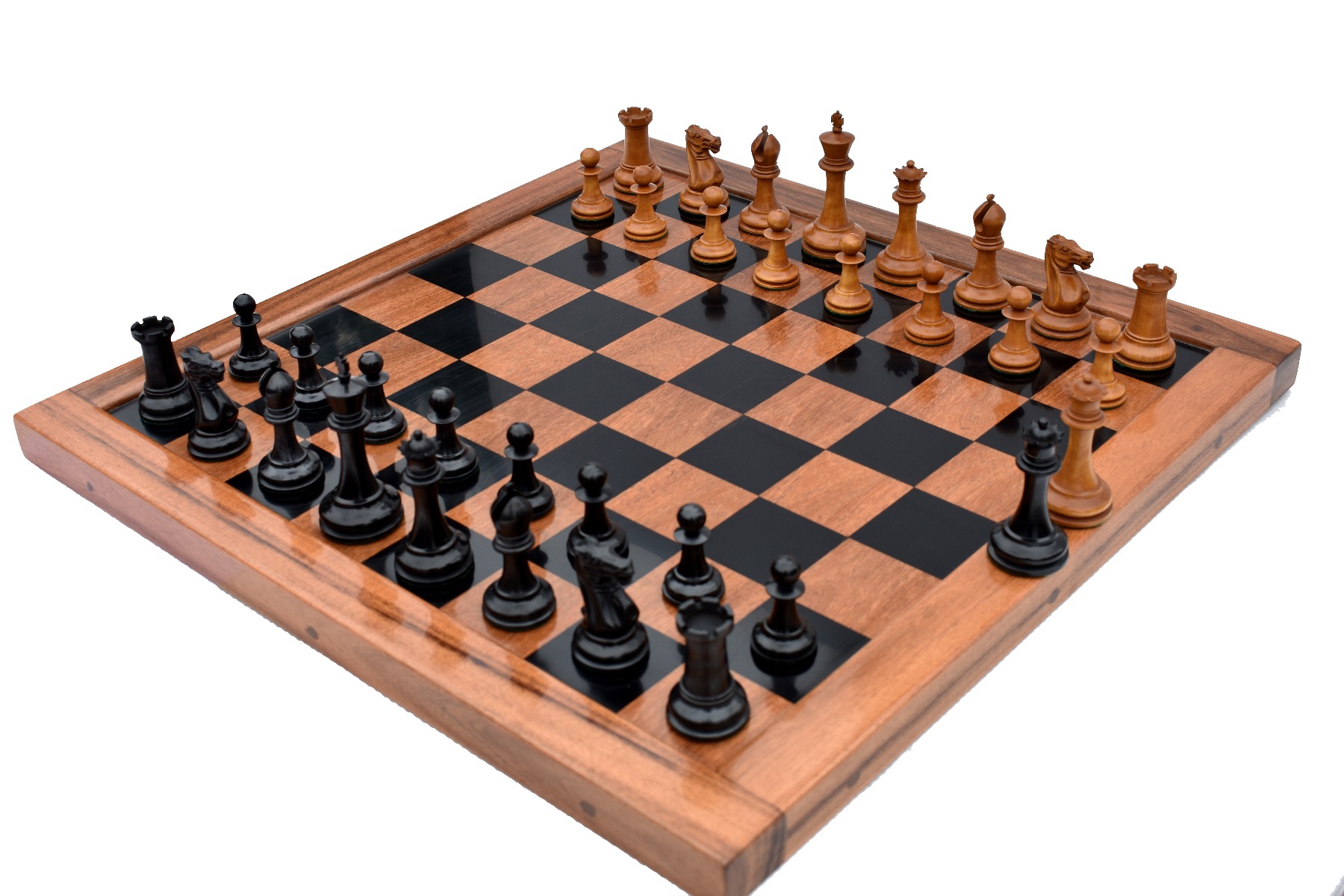 1853 Jaques Paulsen Series Reproduction Chess Set Antiqued Boxwood & Ebony 3.5" King with 2" Square Jaques Chess Board-0