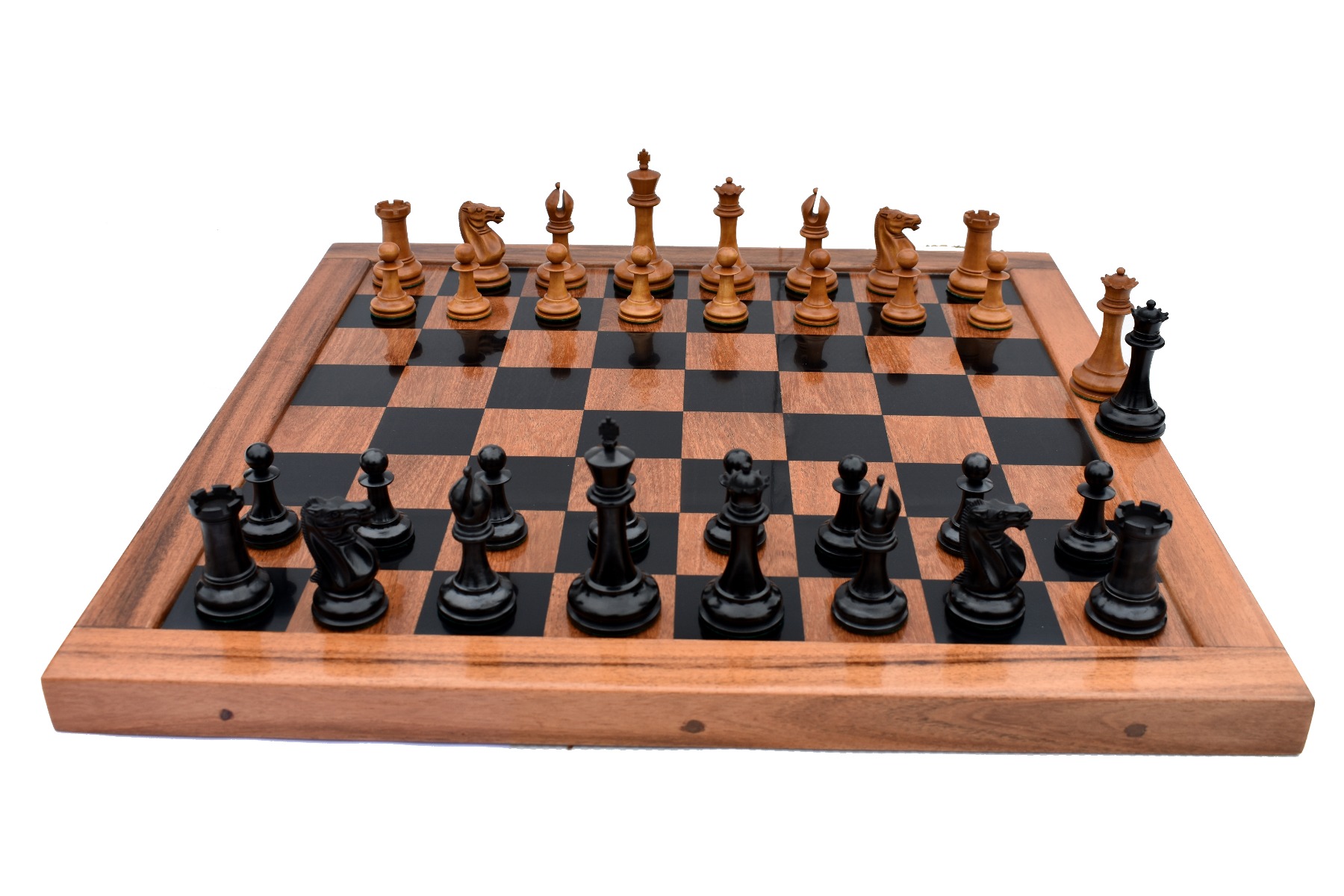 1853 Jaques Paulsen Series Reproduction Chess Set Antiqued Boxwood & Ebony 3.5" King with 2" Square Jaques Chess Board-3943