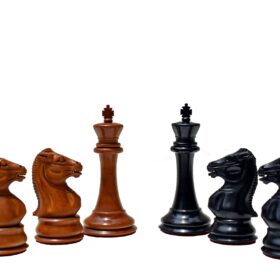 Jaques Morphy Style Cook Knight 1849 series chess set Antiqued Boxwood & Ebony 4" King/ 2.25" Square Jaques Chess Board & Storage Case-3937