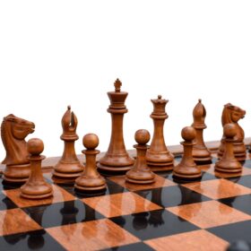 Jaques Morphy Style Cook Knight 1849 series chess set Antiqued Boxwood & Ebony 4" King/ 2.25" Square Jaques Chess Board & Storage Case-3938