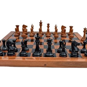 Jaques Morphy Style Cook Knight 1849 series chess set Antiqued Boxwood & Ebony 4" King/ 2.25" Square Jaques Chess Board & Storage Case-3931