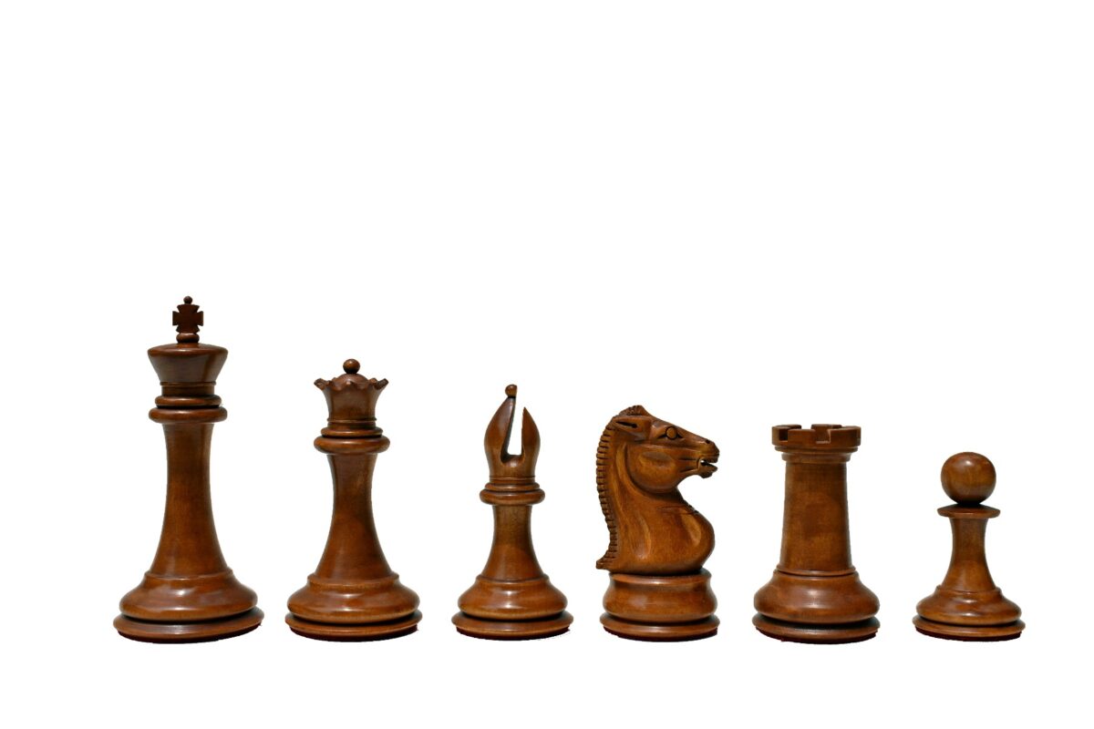 Jaques Morphy Style Cook Knight 1849 series chess set Antiqued Boxwood & Ebony 4" King/ 2.25" Square Jaques Chess Board & Storage Case-3935