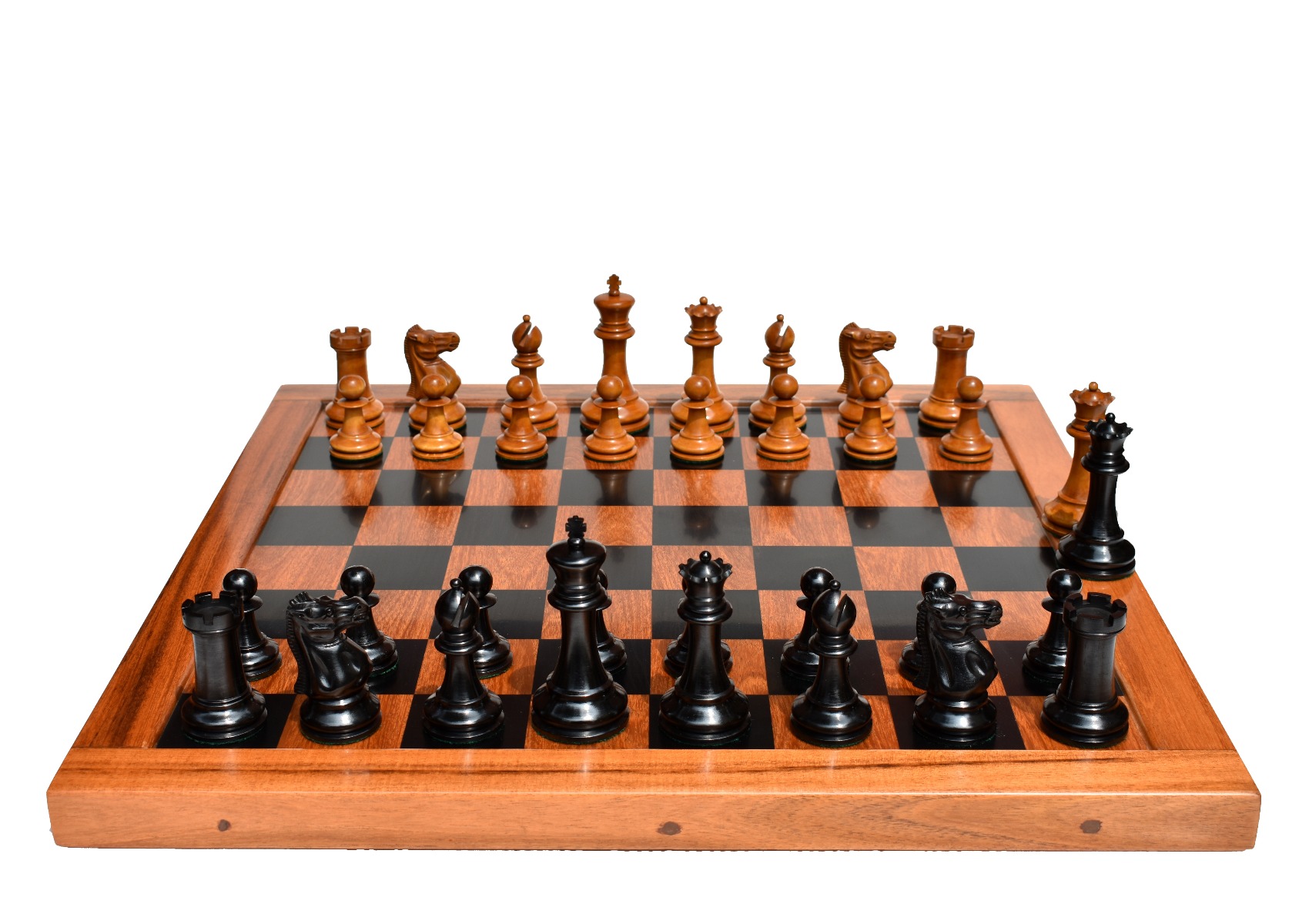 1875-1880 Jaques Zukertort Chess Set Antiqued Boxwood & Ebony 4" King with 2.25" Square Jaques Chess Board-3950