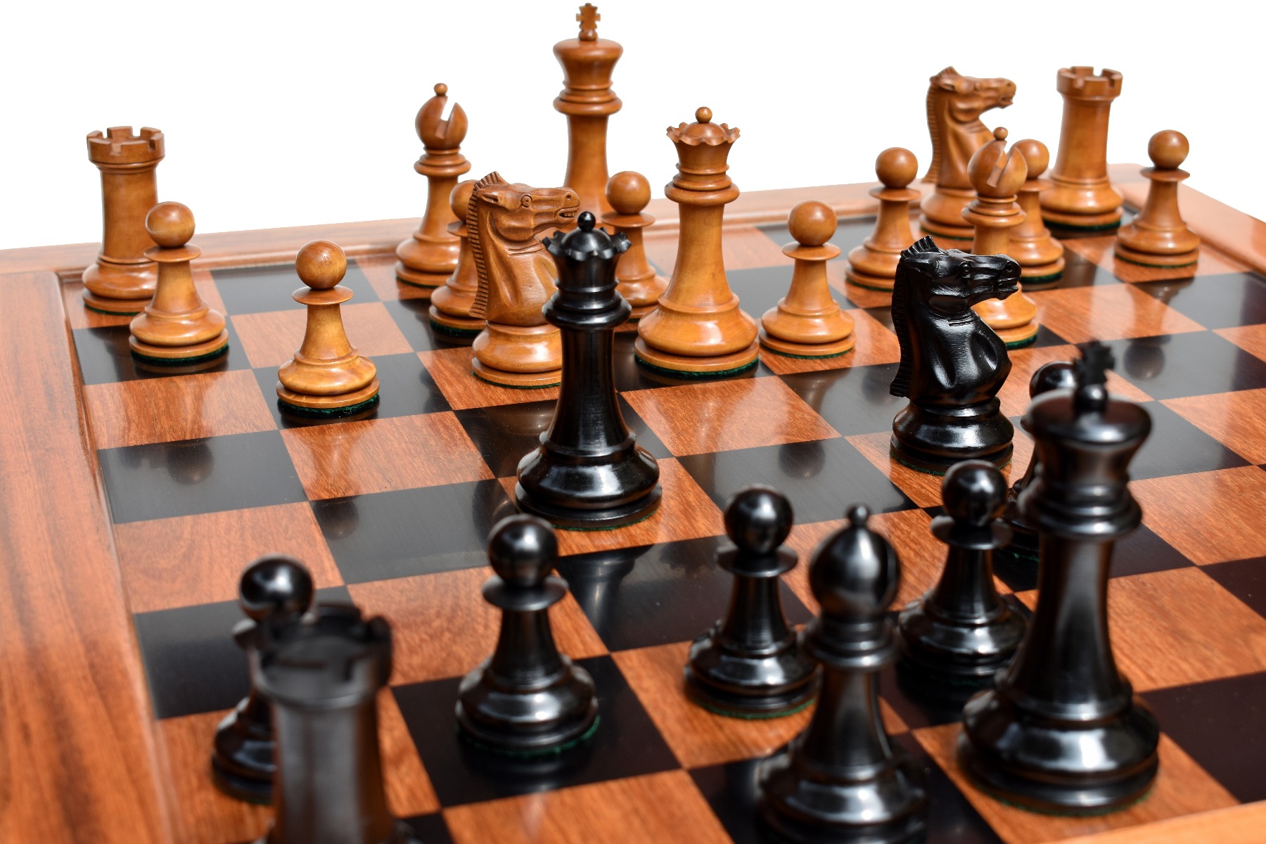 1875-1880 Jaques Zukertort Chess Set Antiqued Boxwood & Ebony 4" King with 2.25" Square Jaques Chess Board-3959