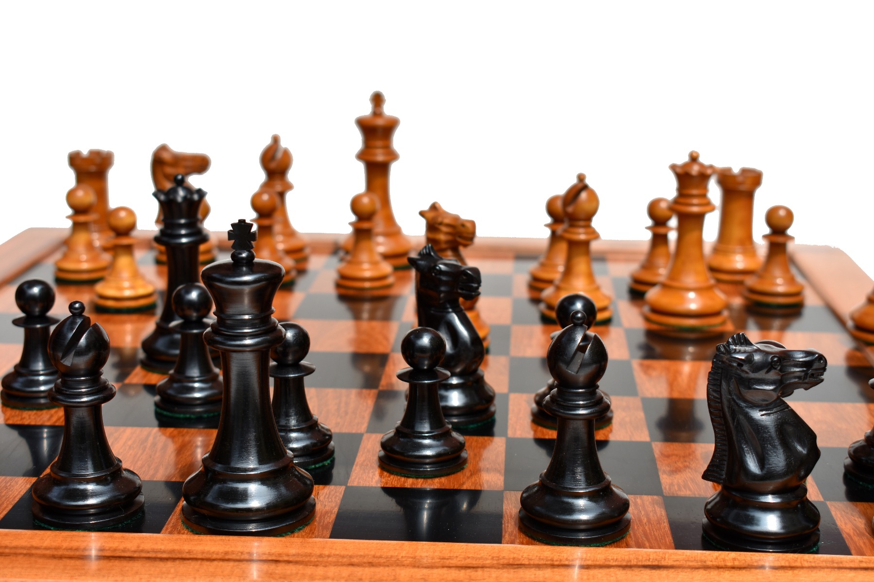 1875-1880 Jaques Zukertort Chess Set Antiqued Boxwood & Ebony 4" King with 2.25" Square Jaques Chess Board-3962