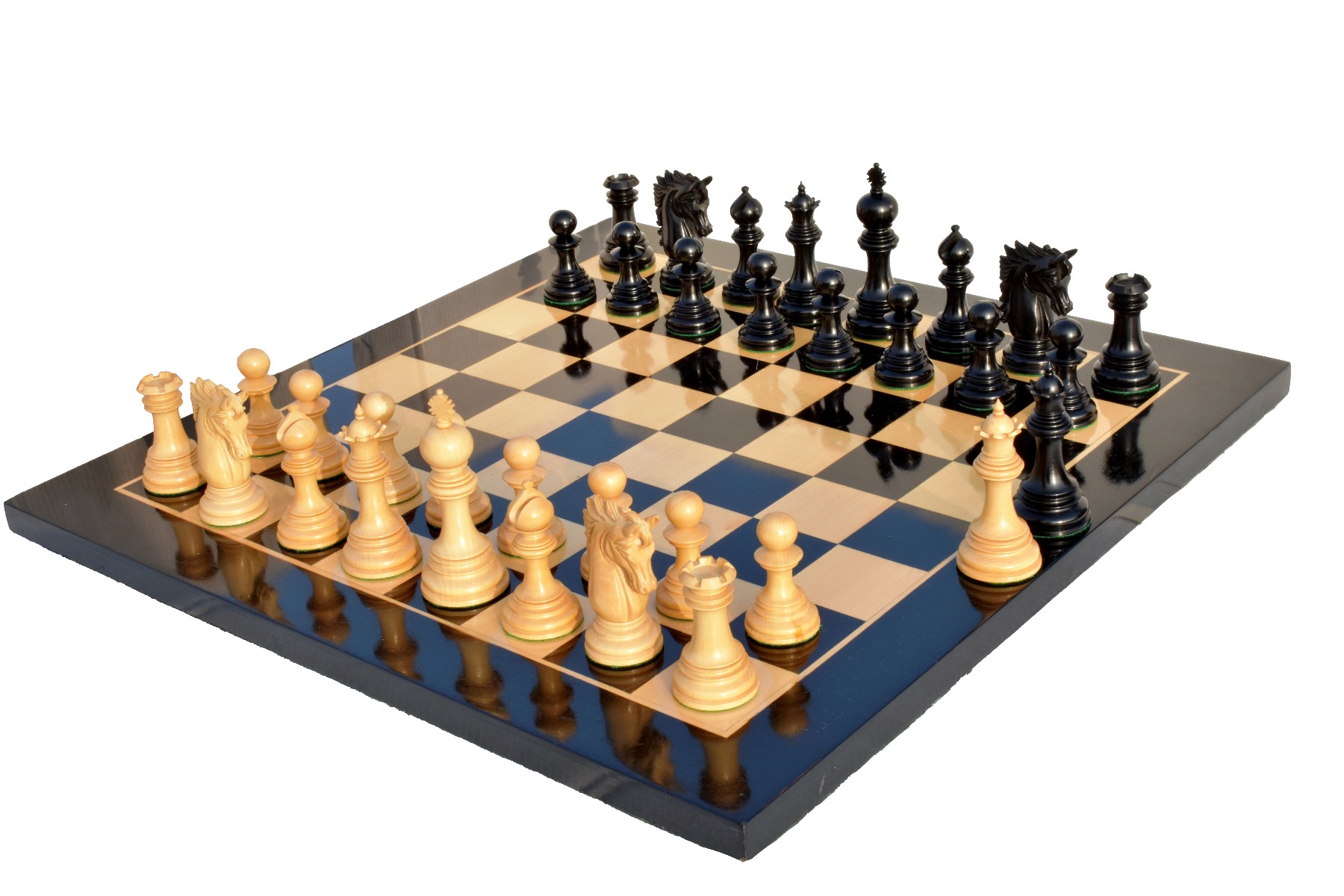 Victoria Castle Series Chess Set Boxwood & Ebony 4.4" King with 2.25" Square tournament series Chess Board-0