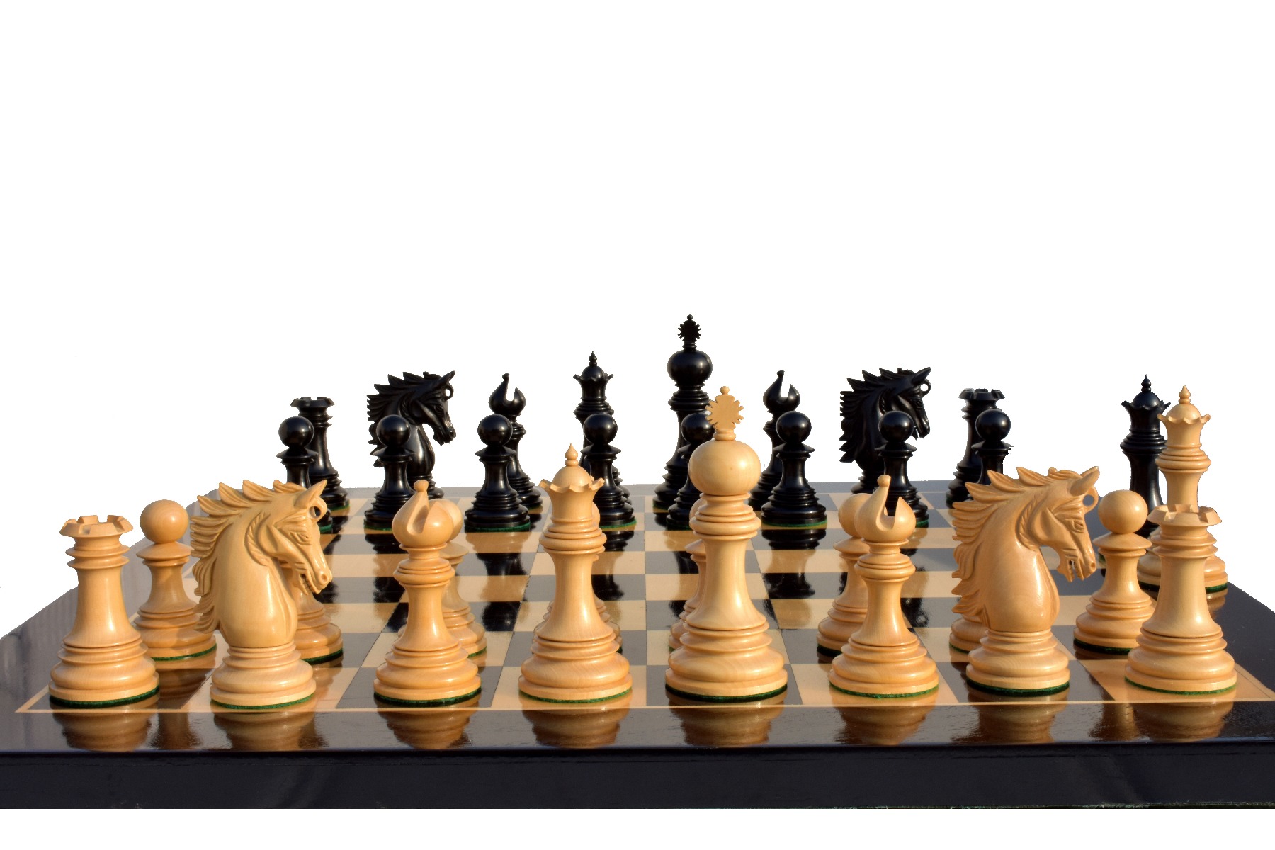 Victoria Castle Series Chess Set Boxwood & Ebony 4.4" King with 2.25" Square tournament series Chess Board-3858