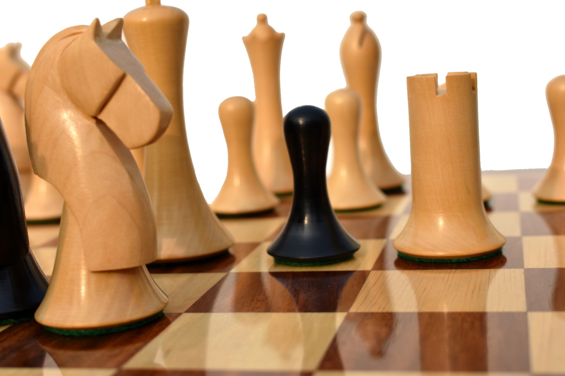 Ulbrich Series Chess Set <br> Boxwood & Ebonized <br> 3.75" King with 2" Square Beveled Series Chess Board-4087 Ulbrich Series Chess Set Boxwood & Ebonized 3.75" King with 2" Square Beveled Series Chess Board-4087