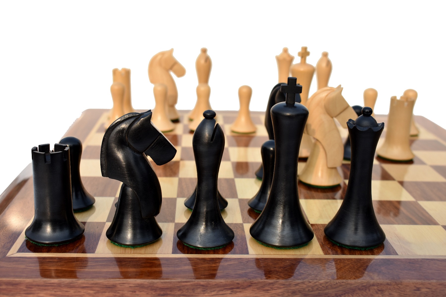 Ulbrich Series Chess Set <br> Boxwood & Ebonized <br> 3.75" King with 2" Square Beveled Series Chess Board-4088 Ulbrich Series Chess Set Boxwood & Ebonized 3.75" King with 2" Square Beveled Series Chess Board-4088