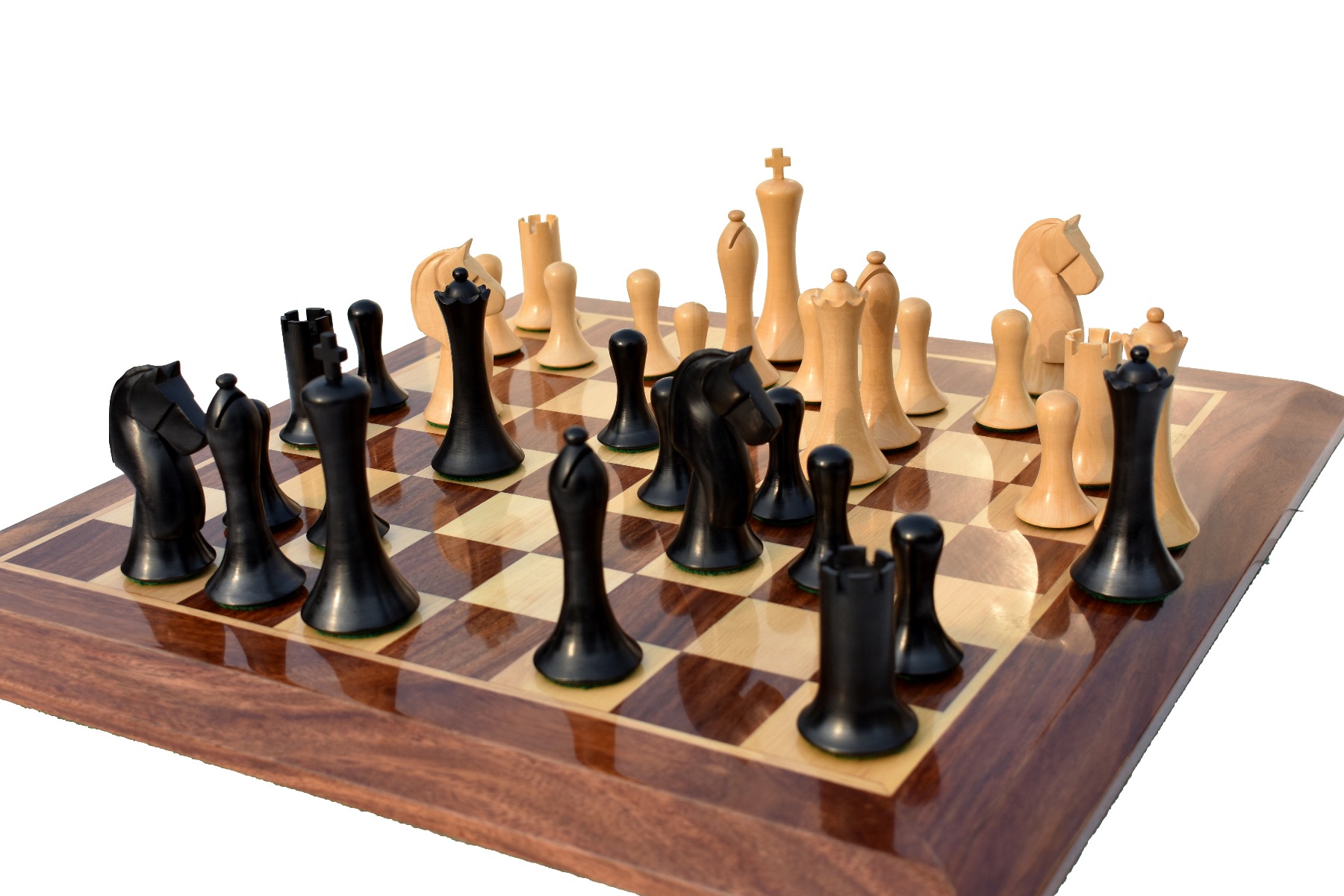 Ulbrich Series Chess Set <br> Boxwood & Ebonized <br> 3.75" King with 2" Square Beveled Series Chess Board-4089 Ulbrich Series Chess Set Boxwood & Ebonized 3.75" King with 2" Square Beveled Series Chess Board-4089