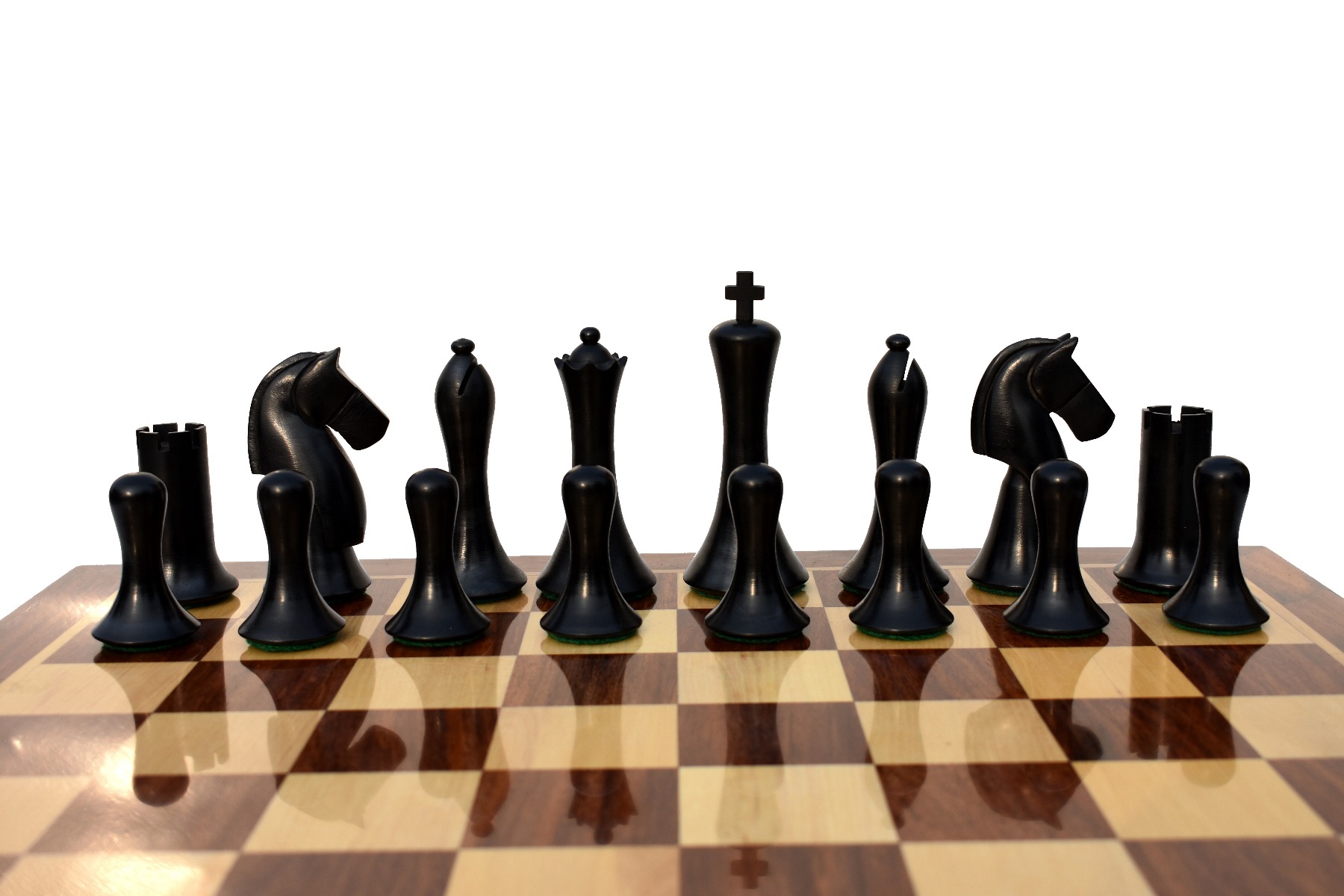 Ulbrich Series Chess Set <br> Boxwood & Ebonized <br> 3.75" King with 2" Square Beveled Series Chess Board-4084 Ulbrich Series Chess Set Boxwood & Ebonized 3.75" King with 2" Square Beveled Series Chess Board-4084