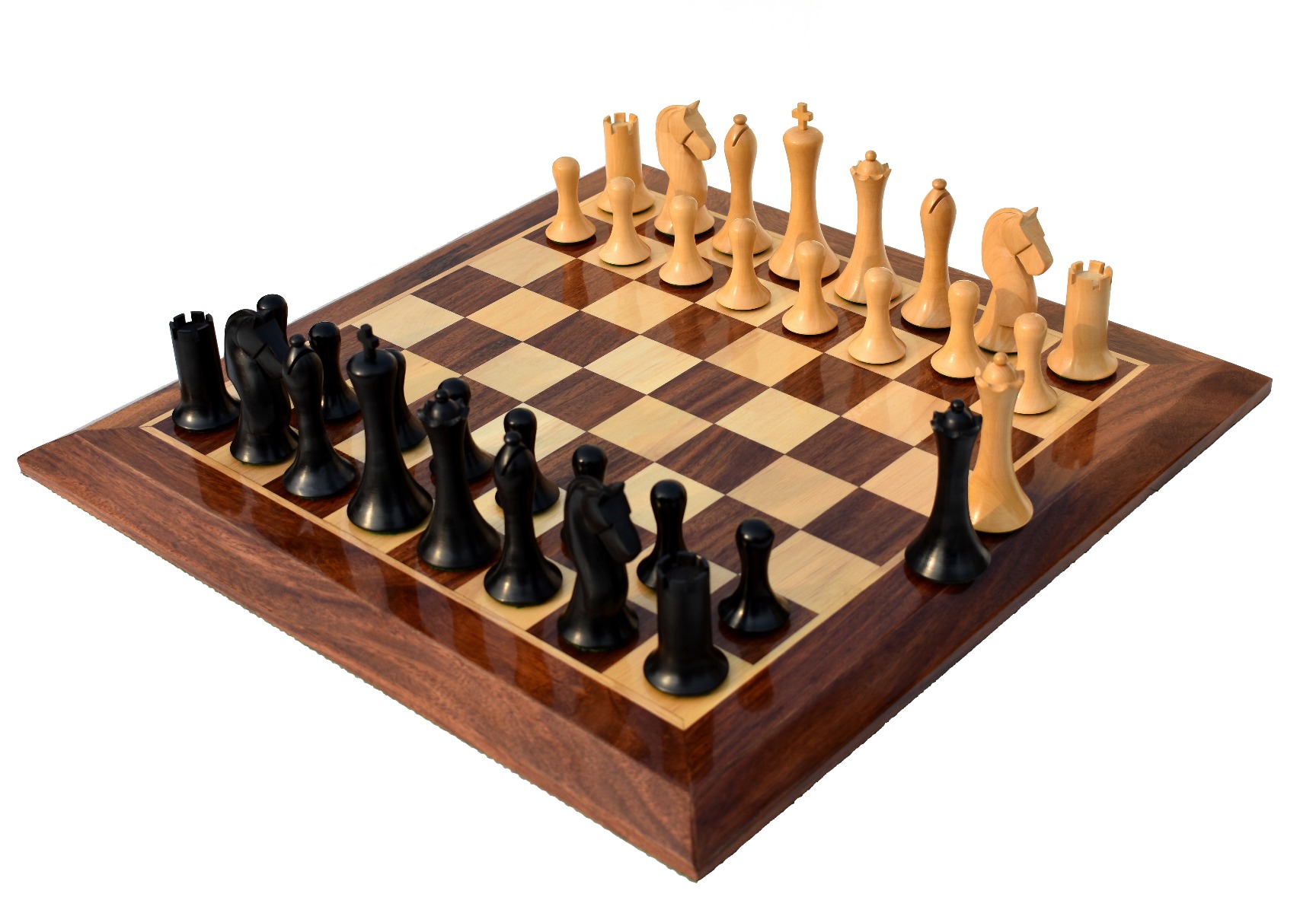 Ulbrich Series Chess Set <br> Boxwood & Ebonized <br> 3.75" King with 2" Square Beveled Series Chess Board-0 Ulbrich Series Chess Set Boxwood & Ebonized 3.75" King with 2" Square Beveled Series Chess Board-0