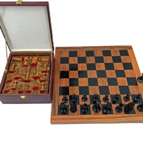Timeless Imperial Series Chess Set Repro Antiqued Boxwood & Ebony 4" King/ 2.25" Square Jaques Chess Board with Storage Case-0