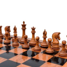 Timeless Imperial Series Chess Set Repro Antiqued Boxwood & Ebony 4" King/ 2.25" Square Jaques Chess Board with Storage Case-3925