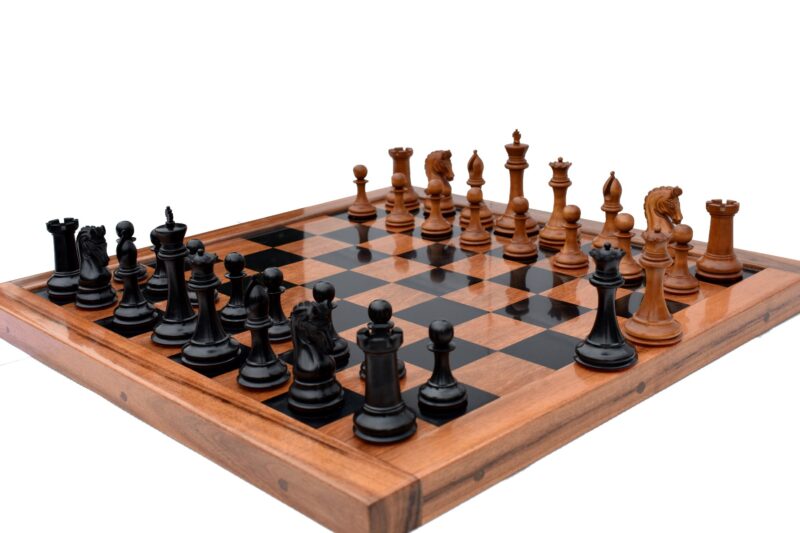 Timeless Imperial Series Chess Set Repro Antiqued Boxwood & Ebony 4" King with 2.25" Square Chess Board-0