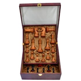 Timeless Imperial Series Chess Set Repro Antiqued Boxwood & Ebony 4" King/ 2.25" Square Jaques Chess Board with Storage Case-3917