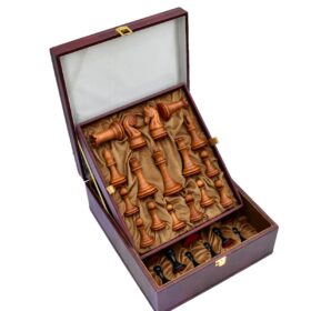 Timeless Imperial Series Chess Set Repro Antiqued Boxwood & Ebony 4" King/ 2.25" Square Jaques Chess Board with Storage Case-3918