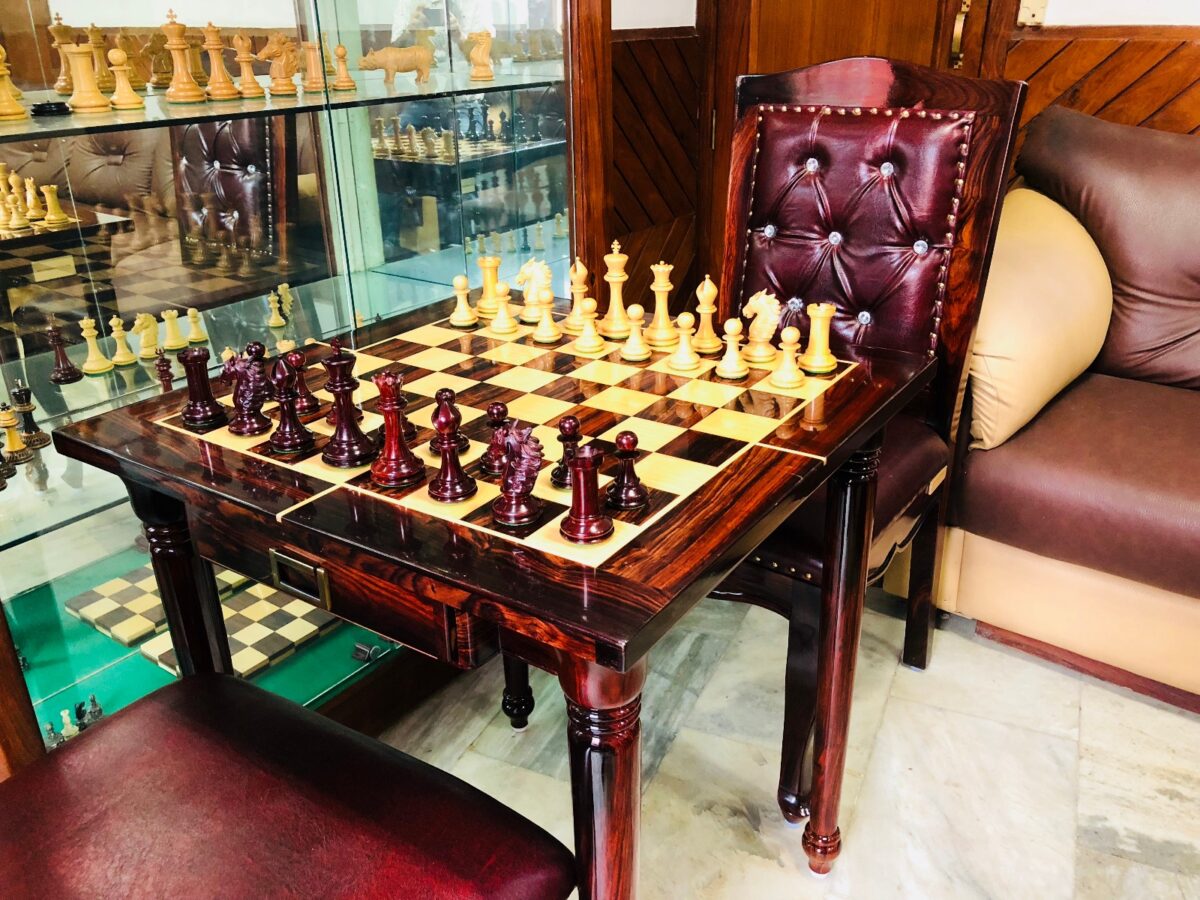Royale classic Collection Special Edition Chess Table, Chess chairs & Chess Pieces American maple & Golden Grains Rosewood 2.5" Square-0
