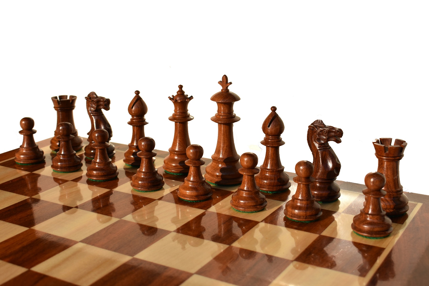 The Royal Staunton Chess Set <br> Boxwood & Acacia <br> 4" King with 2" Square Beveled Series Chess Board-4105 The Royal Staunton Chess Set Boxwood & Acacia 4" King with 2" Square Beveled Series Chess Board-4105