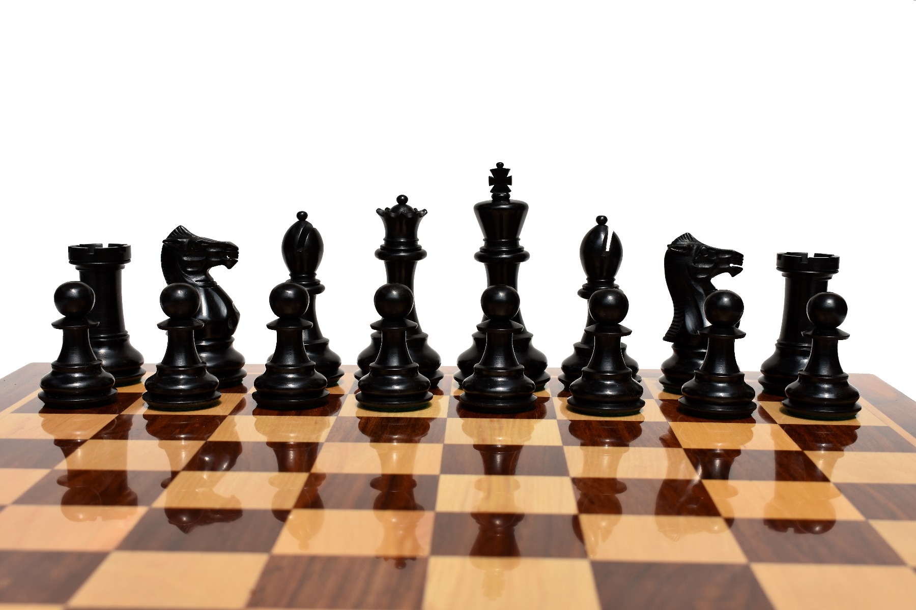 The Philidor Staunton Chess Set Boxwood & Ebonized 4" King with 2" Square beveled Series Chess Board-4097