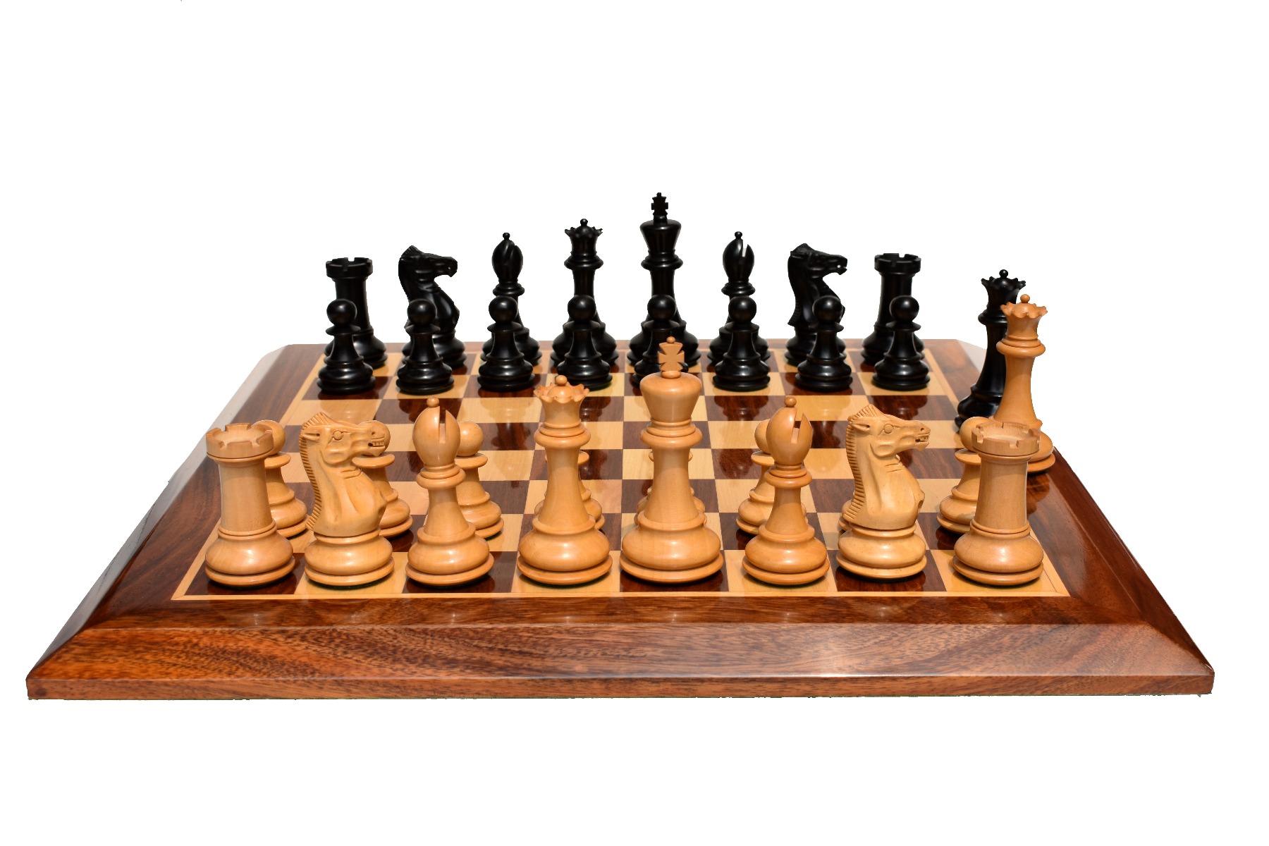 The Philidor Staunton Chess Set Boxwood & Ebonized 4" King with 2" Square beveled Series Chess Board-4091