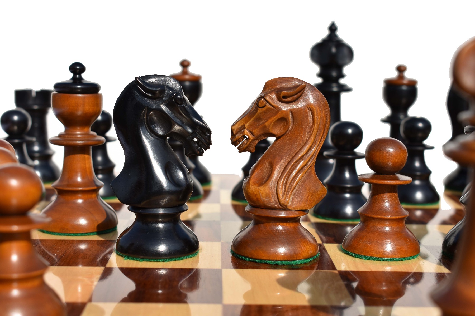 Austrian Coffee House Chess Set Antiqued Boxwood & Ebonized 4" King with 2" Square Chess Board-4314