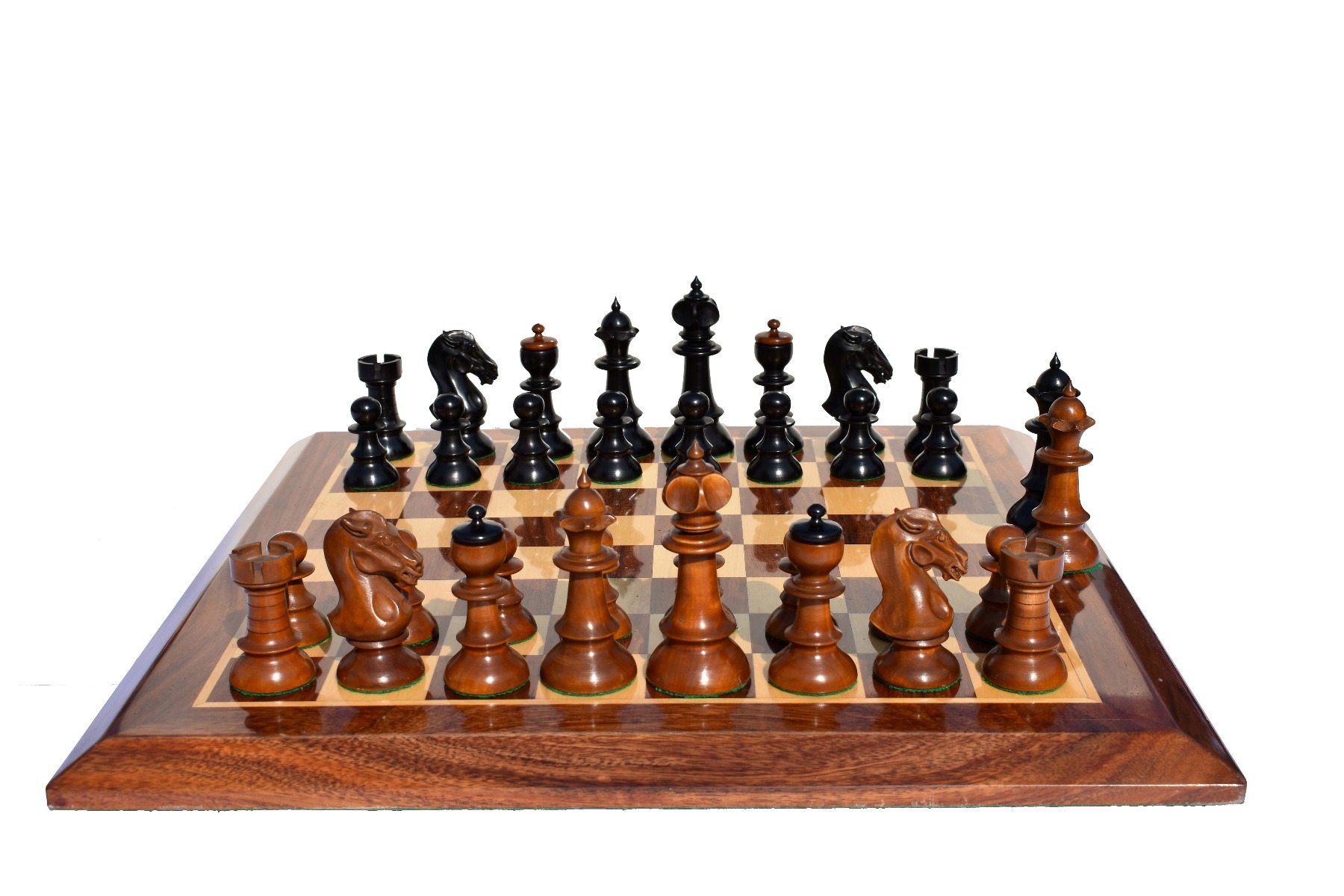 Austrian Coffee House Chess Set Antiqued Boxwood & Ebonized 4" King with 2" Square Chess Board-4307