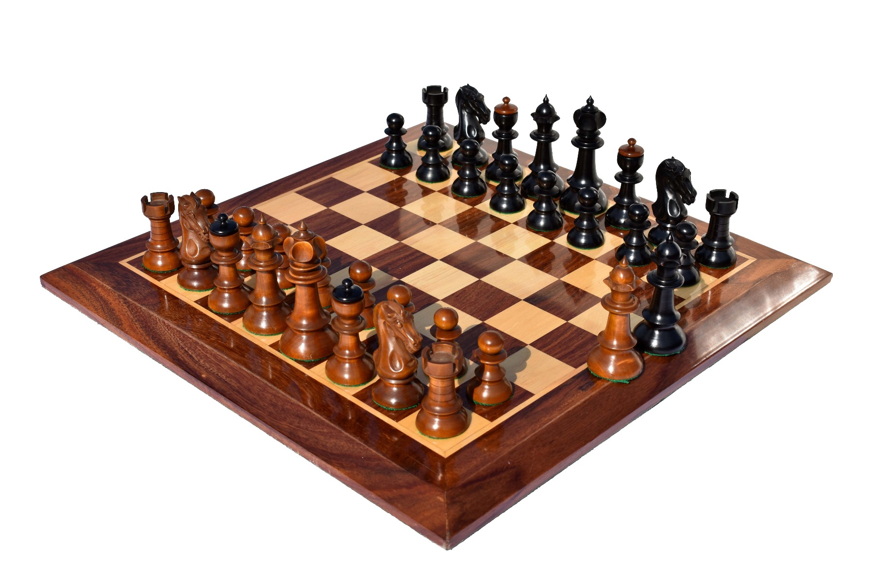 Austrian Coffee House Chess Set Antiqued Boxwood & Ebonized 4" King with 2" Square Chess Board-0
