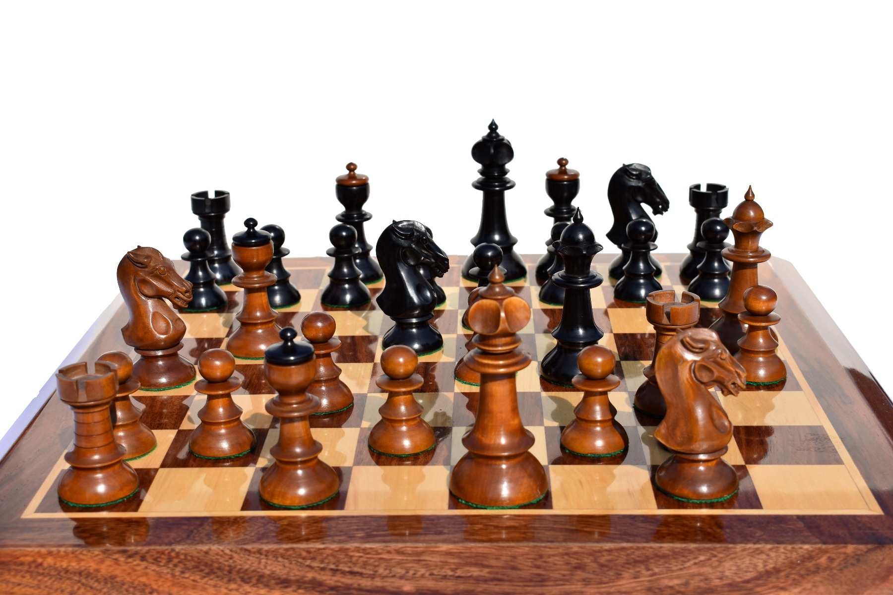 Austrian Coffee House Chess Set Antiqued Boxwood & Ebonized 4" King with 2" Square Chess Board-4310