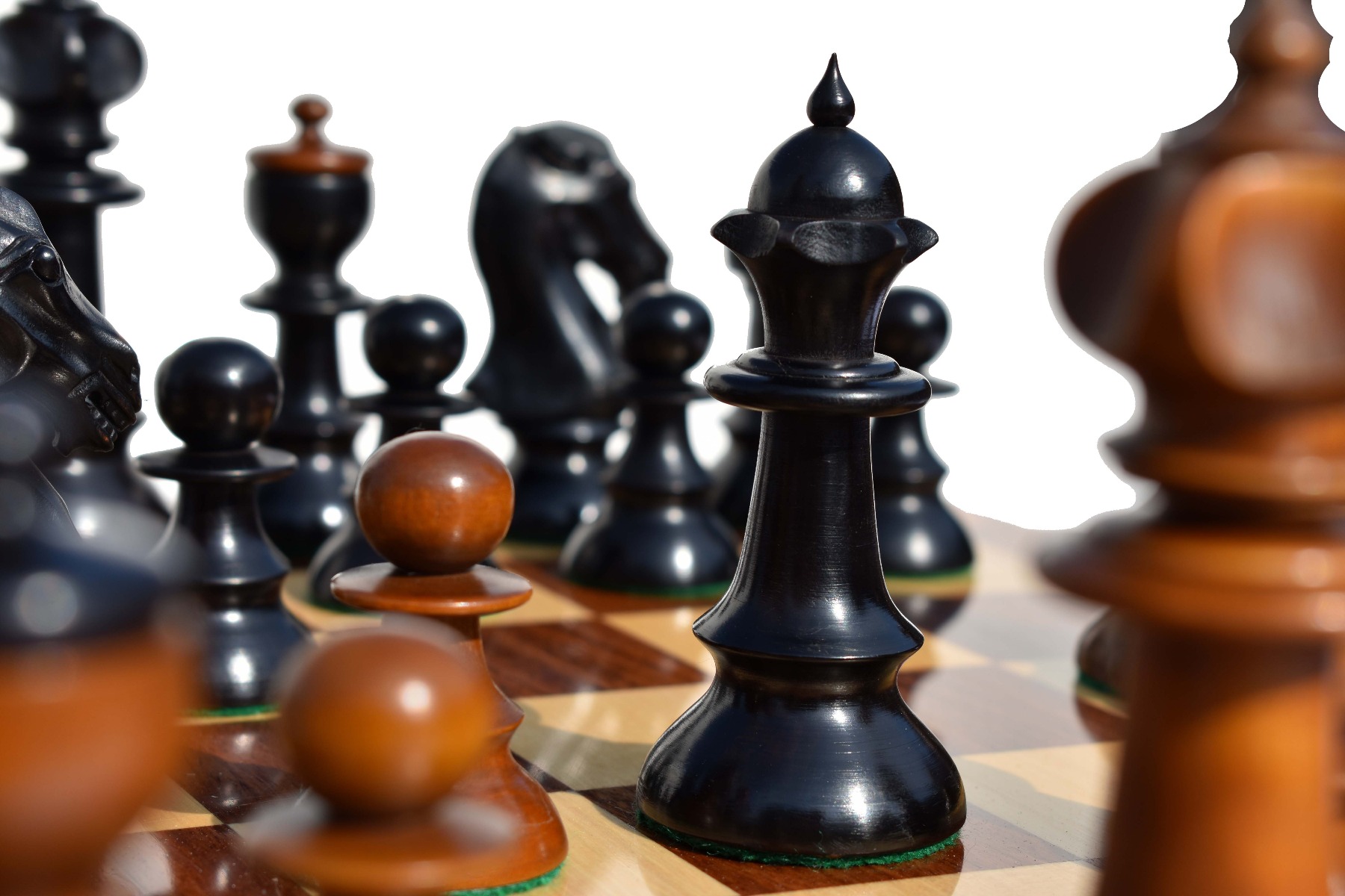 Austrian Coffee House Chess Set Antiqued Boxwood & Ebonized 4" King with 2" Square Chess Board-4311