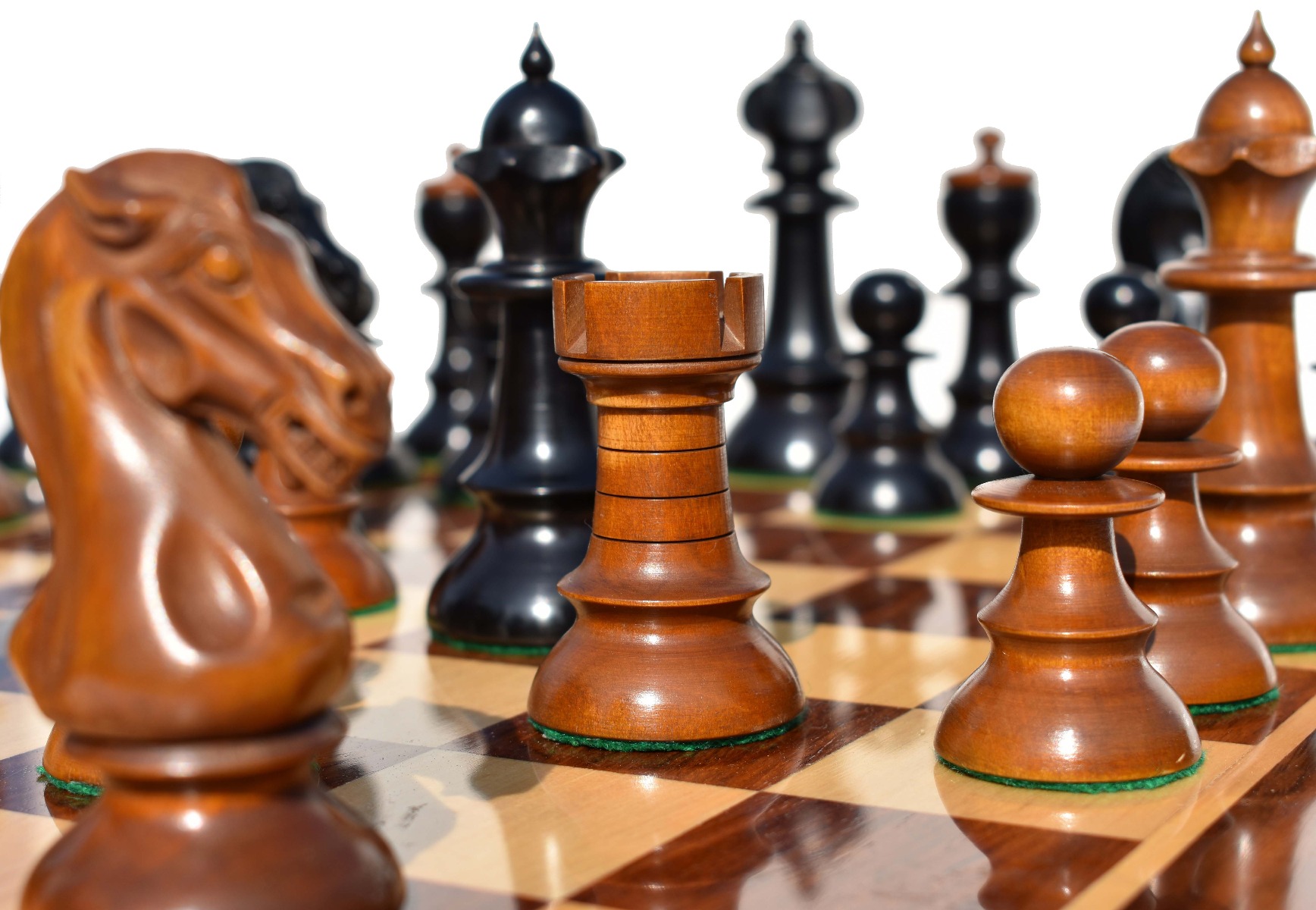 Austrian Coffee House Chess Set Antiqued Boxwood & Ebonized 4" King with 2" Square Chess Board-4312